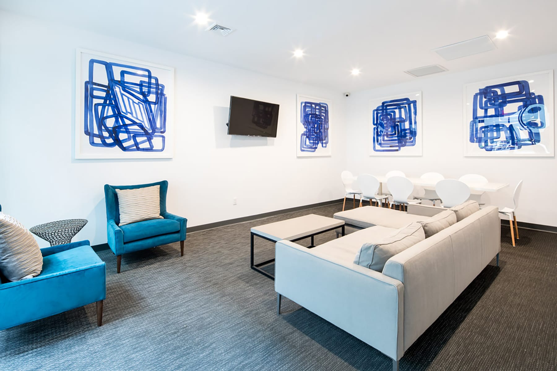Modern Tenant Lounge with Contemporary Art and Seating